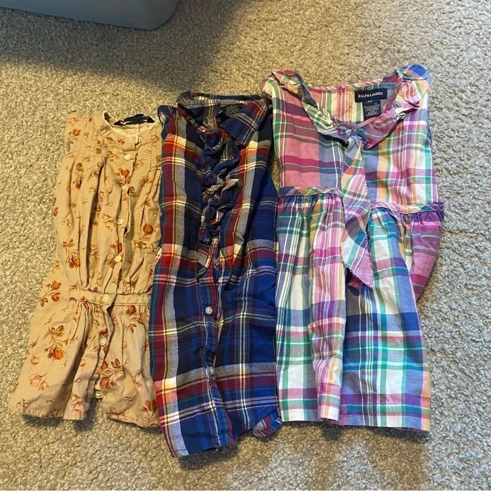 Ralph Lauren Top Shirt Bundle 6 6X Plaid Ruffle Tan Floral Button Down